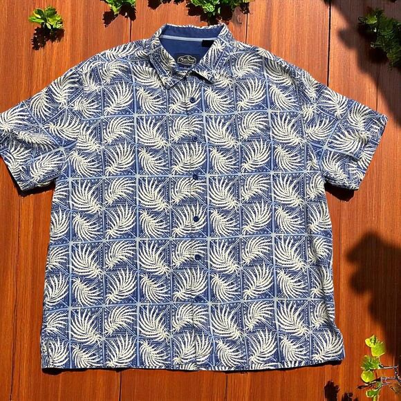 Nat Nast Casual Hawaiian Silk Cotton Blend Blue White Button Front Shirt Mens XL - Picture 1 of 8